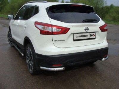 Защита заднего бампера уголки 60 мм ТСС для Nissan Qashqai 2014-2021
