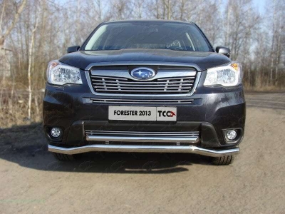 Защита передняя двойная 60-42 мм ТСС для Subaru Forester SJ 2013-2016