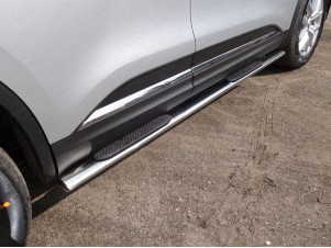 Пороги овальные с накладкой 75х42 мм для Renault Koleos № RENKOL17-27